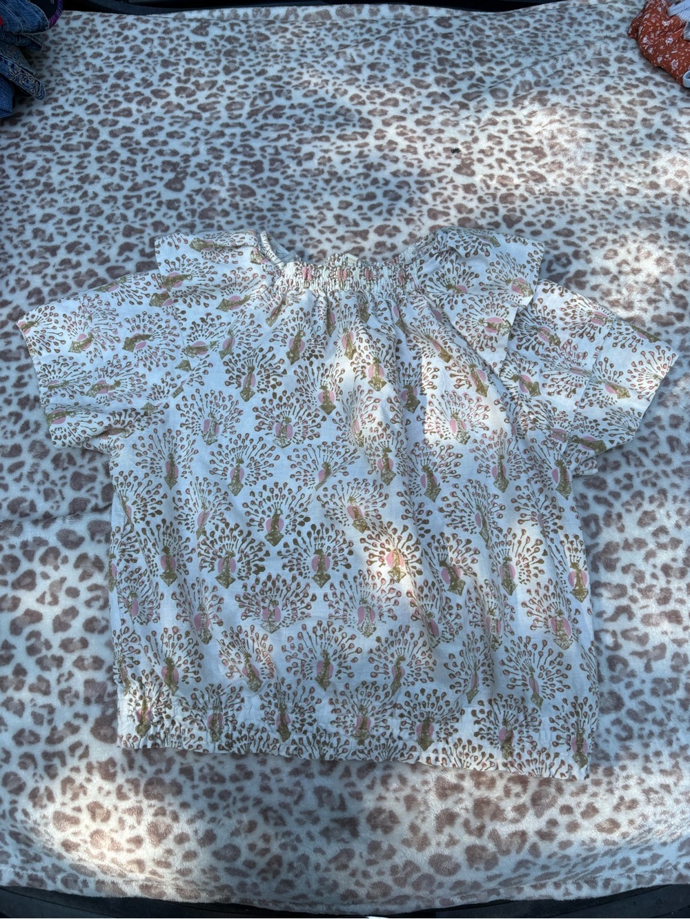Mirth Belem Handwoven Resortwear 100% Cotton Puff Sleeve Peacock Blouse
